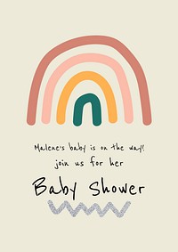 Rainbow baby shower poster template, pastel invitation card