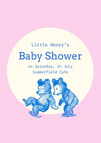 Little bears baby shower template, pink invitation card