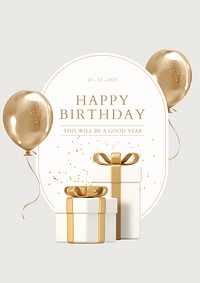 Gold birthday poster template, 3D rendering aesthetic