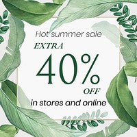 Summer sale instagram ad template, tropical leaves