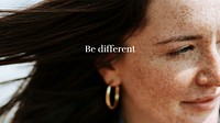 Be different banner template, beautiful freckled woman photo