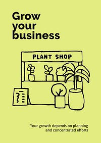 Plant shop poster template, cute doodle 