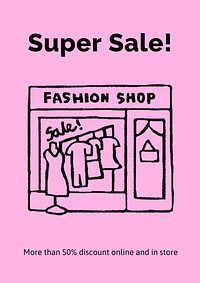 Fashion sale poster template, cute doodle 
