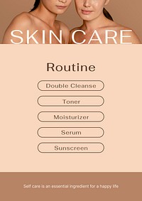Skincare routine poster template, earth tone design