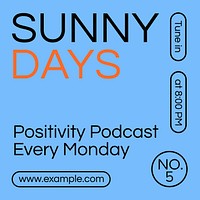 Sunny days podcast cover template, editable Instagram post design