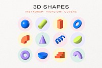3D shapes Instagram story highlight cover template set