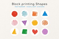 Block printing shapes Instagram story highlight cover template set