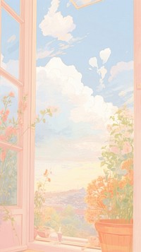 Window with landscape view painting outdoors nature.