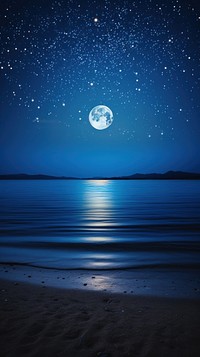 Moon horizon night beach.