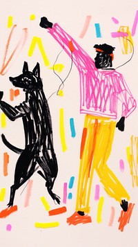 Dog enjoy dancing illustrated painting drawing.