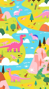 Vibrant cute dinosaur pattern graphics painting reptile.