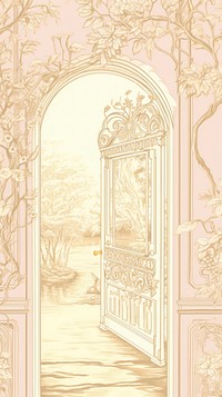 Door gate architecture illustrated painting.
