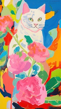 Cat with flowers painting art blossom.
