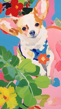 Dog with flowers painting art chihuahua.