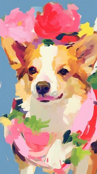 Dog with flowers painting art blossom.