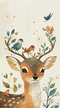 Cute animal postcard illustrated wildlife painting.