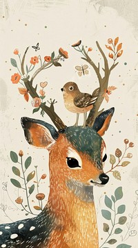 Cute animal postcard illustrated wildlife painting.