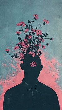 Silhouette shape of a man with flowers art painting graphics.