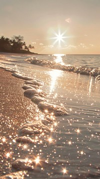 West sea with glittering stars sunlight beach sky.