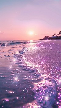 Sea with glittering beach sky sun.