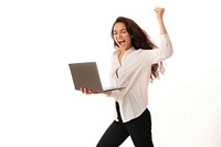 Excited woman with laptop success