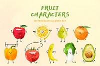 Fruit character watercolor element set