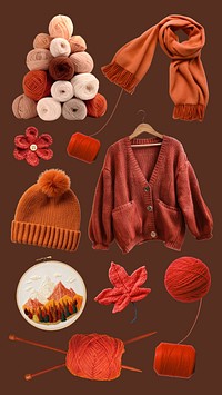 Autumn knitting design element set