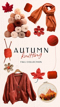 Autumn knitting design element set