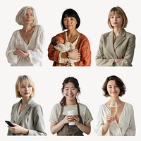 Diverse women holding things