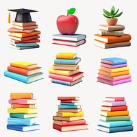 3d book stack education element set