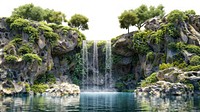 Serene waterfall lush green scenery