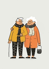 Elderly couple winter illustration