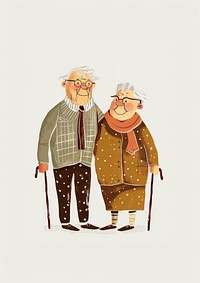 Elderly couple winter illustration