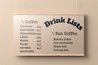 Cafe drink menu mockup psd