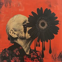 Surreal elderly woman flower artwork