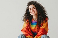 Happy woman wearing colorful outfit