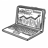 Laptop analytics line graph illustration