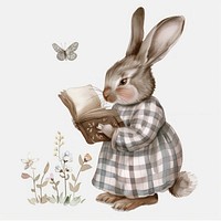 Whimsical rabbit reading book