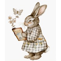 Whimsical rabbit reading book