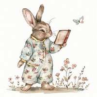 Whimsical rabbit reading book