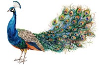 Vibrant peacock illustration with feathers.