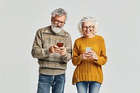 Seniors using smartphones smiling