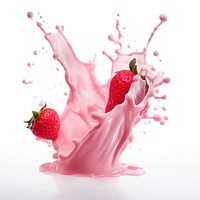 Strawberries splashing pink milk