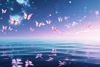 Magical butterflies over serene ocean