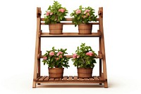 Wooden plant stand with flowers