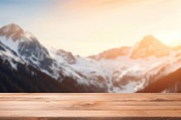 Wooden table mountain background