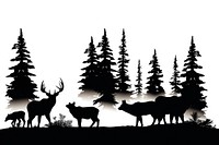 Wildlife silhouettes forest scene