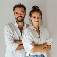 Smiling couple in white shirts