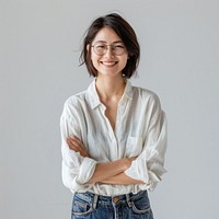 Smiling woman wearing glasses