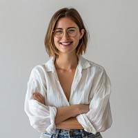 Smiling woman wearing glasses